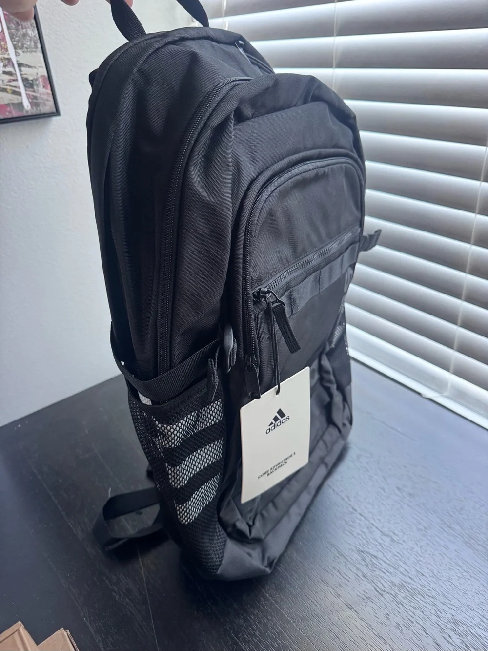 adidas Black Core Advantage 3 Backpack with Mesh Side Pockets